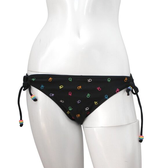 OP Side Tie Bikini Bottoms Beaded Tassels Logo Embroidered Black Pink Beach Pool - Picture 1 of 4
